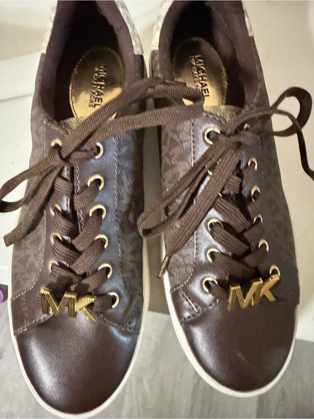 Michael Kors Poppy Chocolate Brown MK Logo Lace-Up Sneakers